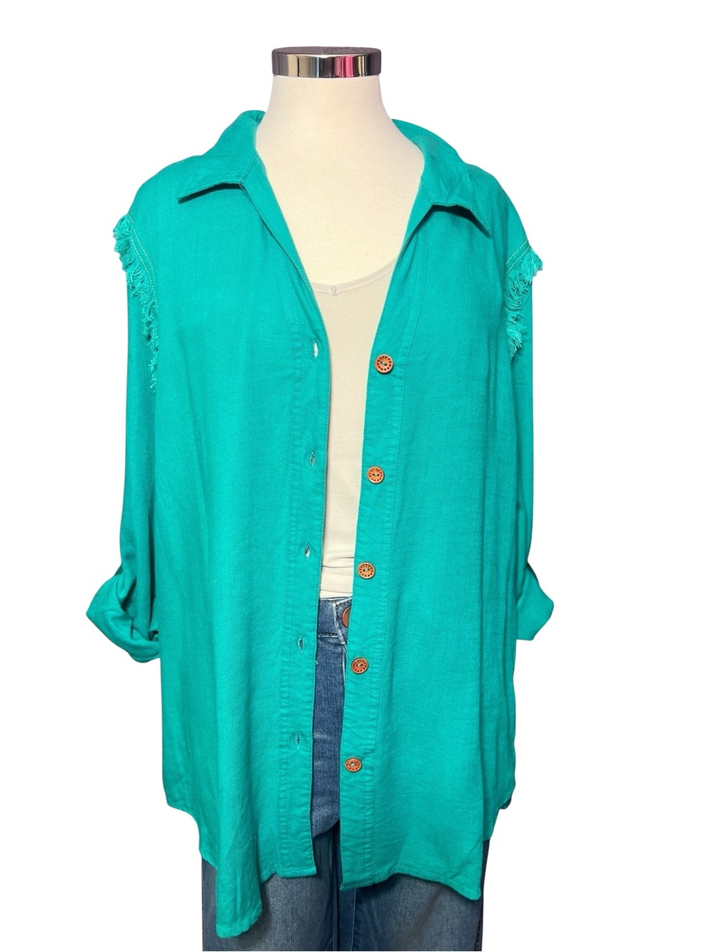 Umgee Turquoise Button-Down Shirt NWT - Picture 4 of 7